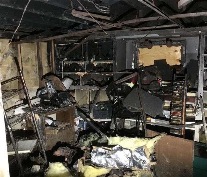 burned out garage, black debris