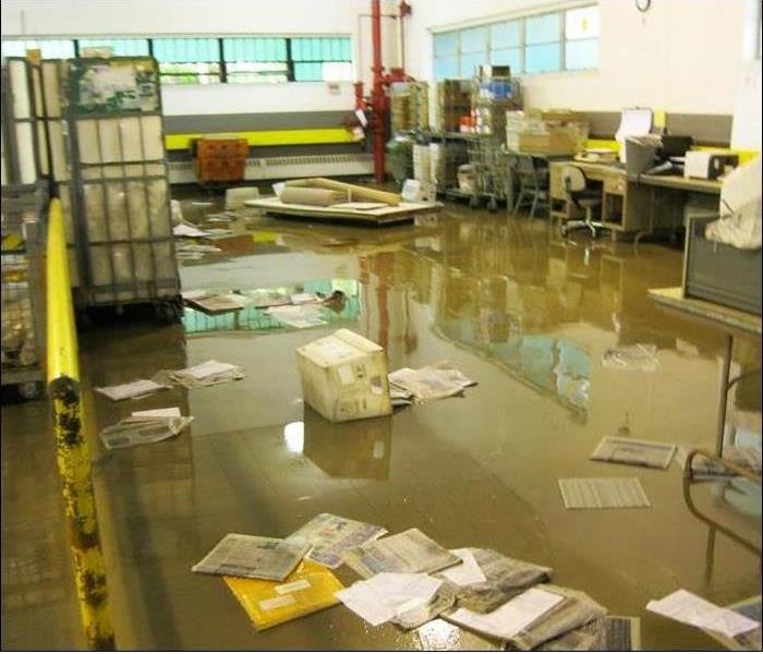 water on mailroom floor, litter newspapers and more